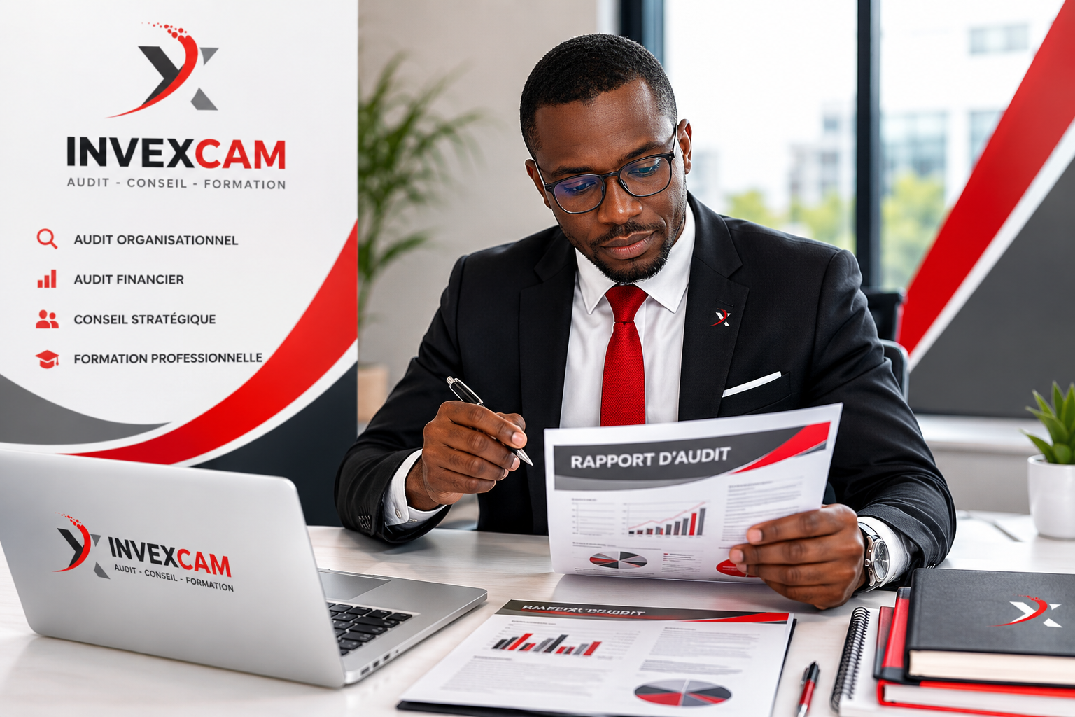 Consultant INVEXCAM réalisant un audit organisationnel au Cameroun